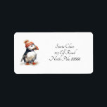 Merry Puffin Label<br><div class="desc">Add a touch of personalised winter charm to your holiday mail with our "Merry Puffin" address labels. These delightful labels feature the adorable watercolor illustration of a puffin, bundled up for winter in a cosy red and white striped beanie topped with a fluffy pompom. This charming seabird brings a whimsical...</div>