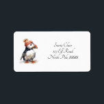 Merry Puffin Label<br><div class="desc">Add a touch of personalised winter charm to your holiday mail with our "Merry Puffin" address labels. These delightful labels feature the adorable watercolor illustration of a puffin, bundled up for winter in a cosy red and white striped beanie topped with a fluffy pompom. This charming seabird brings a whimsical...</div>