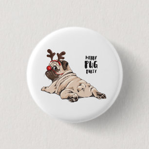 Merry Pug Party 3 Cm Round Badge