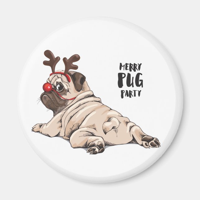 Merry Pug Party Magnet (Front)