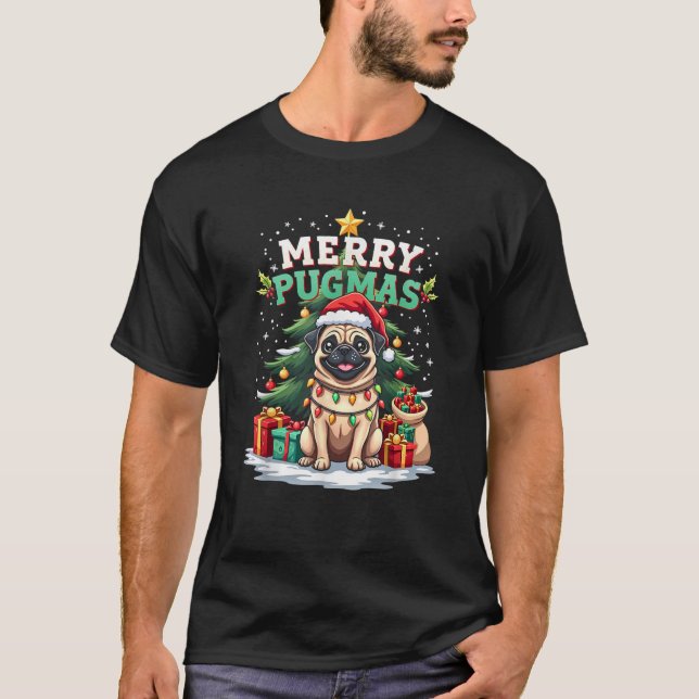 Merry Pugmas Christmas Family Pyjama PJS Dog Xmas  T-Shirt (Front)