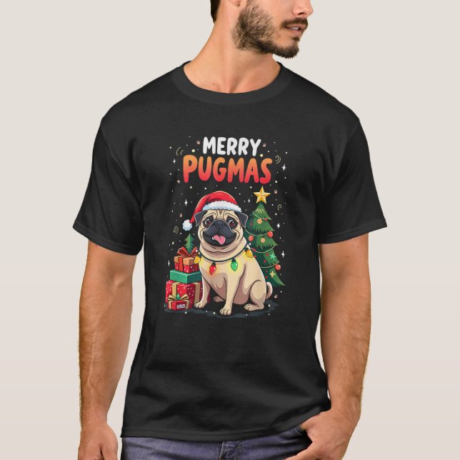 Merry Pugmas Christmas Family Pyjama PJS Dog Xmas  T-Shirt (Front)