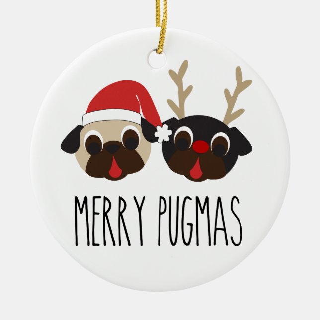 Merry Pugmas Christmas Ornament (Front)