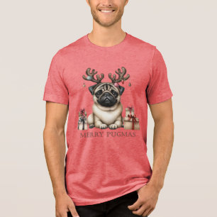 Merry Pugmas Christmas Pet Pug Dog Festive Tri-Blend Shirt