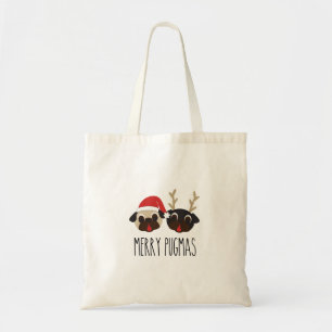 Merry Pugmas Christmas Pug - Santa & Reindeer Tote Bag