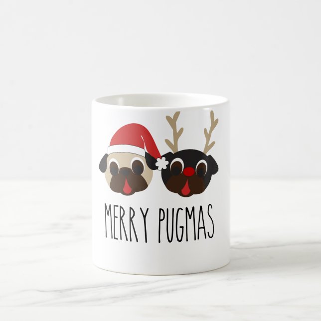 Merry Pugmas Christmas Reindeer & Santa Pug Mug (Center)