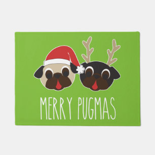 Merry Pugmas Christmas Santa Pug Reindeer Pug Doormat