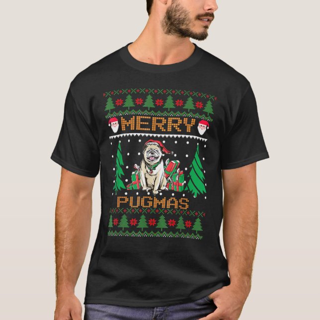 Merry Pugmas Christmas Ugly Sweater Pug  Family Pa (Front)