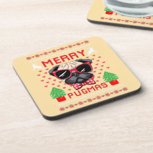Merry Pugmas! Cork-Backed Coasters