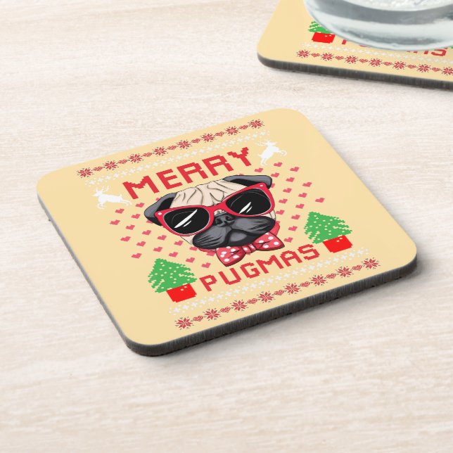 Merry Pugmas! Cork-Backed Coasters (Left Side)