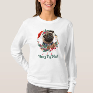 Merry PugMas - Cute Pug Wearing Santa Hat T-Shirt