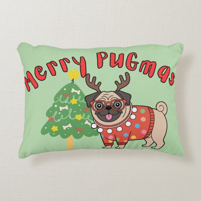 Merry PUGmas Decorative Cushion (Front)