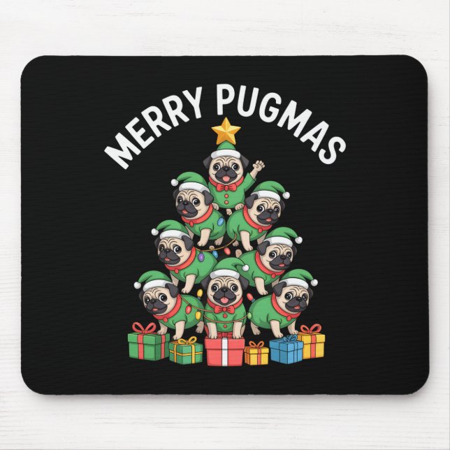 Merry Pugmas Funny Pug Christmas Tree Holiday Long Mouse Mat (Front)