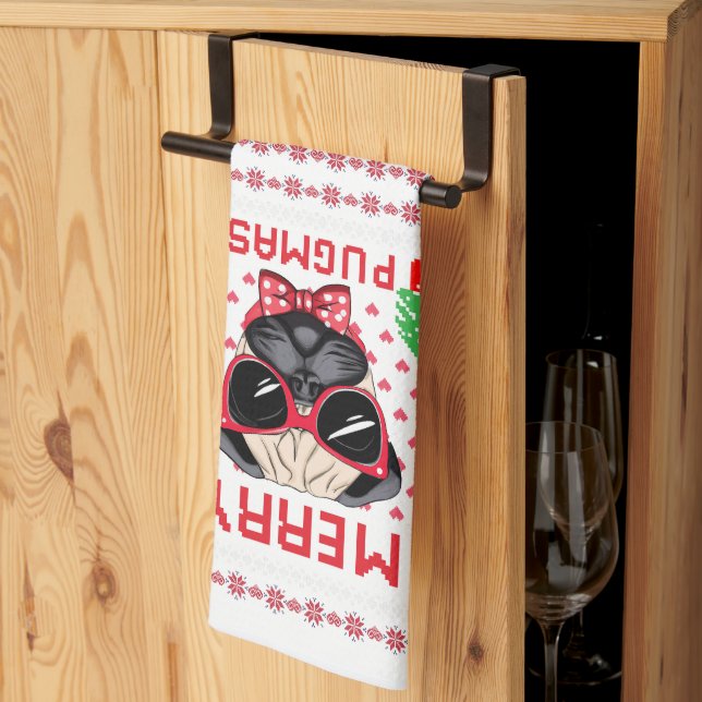 Merry Pugmas! Kitchen Towel (Thirds Fold)