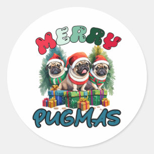 Merry Pugmas Merry Christmas Classic Round Sticker