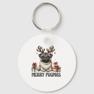 Merry Pugmas Merry Christmas Funny Pug Dog Key Ring