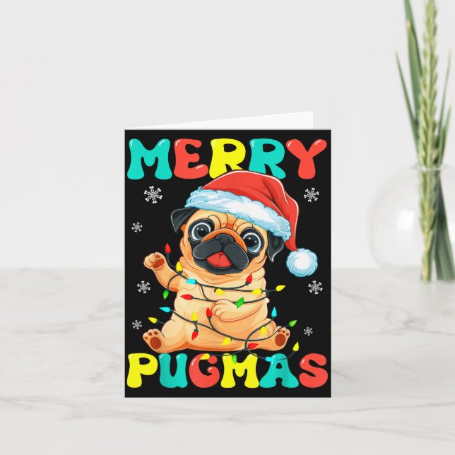 Merry Pugmas Pug Christmas Santa Pug Xmas Lights D Card (Front)