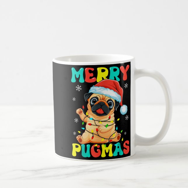 Merry Pugmas Pug Christmas Santa Pug Xmas Lights D Coffee Mug (Right)