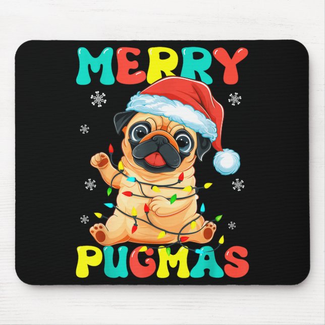 Merry Pugmas Pug Christmas Santa Pug Xmas Lights D Mouse Mat (Front)