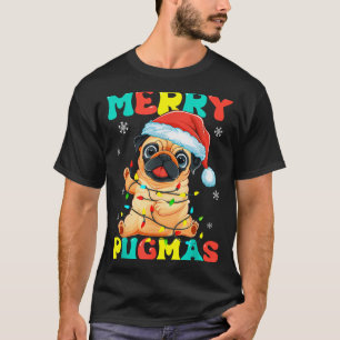 Merry Pugmas Pug Christmas Santa Pug Xmas Lights D T-Shirt