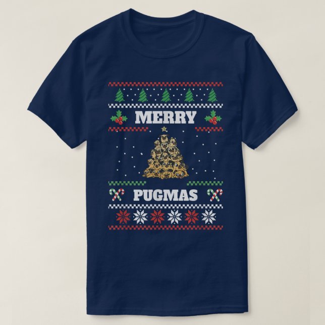 Merry Pugmas Pug Dog Funny Ugly Christmas Sweater  (Design Front)