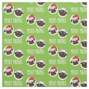 Merry Pugmas Pug Santa and Reindeer V2 Fabric