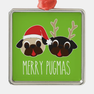 Merry Pugmas Pug Santa Reindeer Ornament