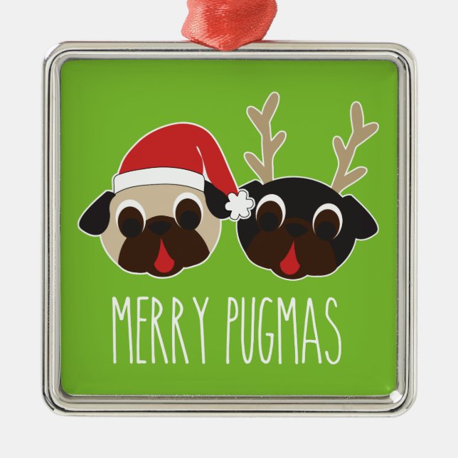 Merry Pugmas Pug Santa Reindeer Ornament (Front)