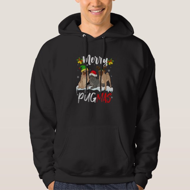 Merry Pugmas   Santa Reindeer Elf Pug Dog Christma Hoodie (Front)
