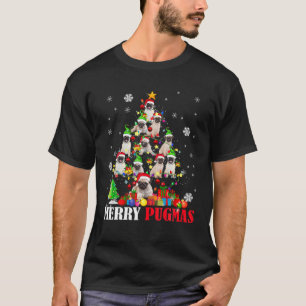 Merry Pugmas Xmas Light Santa Elf Pug Christmas Tr T-Shirt