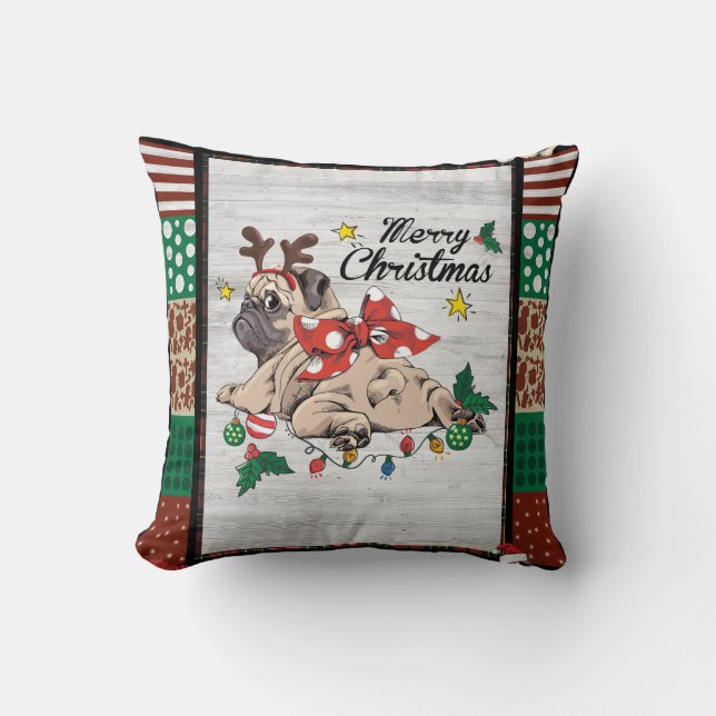 Merry Pugmas Xmas Pug Christmas Party Pug Lover  Cushion (Front)