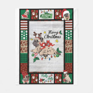 Merry Pugmas Xmas Pug Christmas Party Pug Lover Fleece Blanket