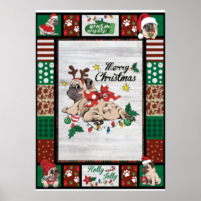 Merry Pugmas Xmas Pug Christmas Party Pug Lover  Poster (Front)