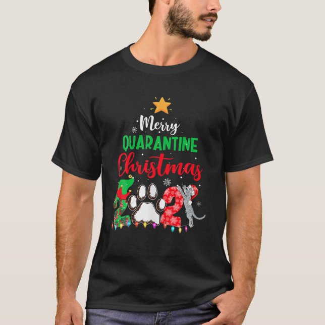 Merry Quarantine Cat Family Christmas 2021 T-Shirt (Front)
