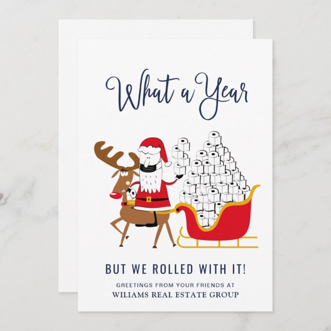 Merry Quarantine Christmas Deer Buffalo Corporate Holiday Card (Front/Back)