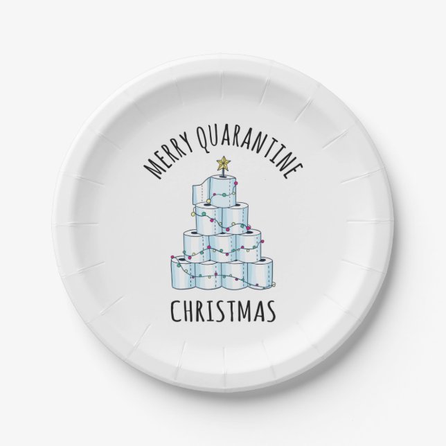 Merry Quarantine Christmas Tree Toilet Paper Plate (Front)