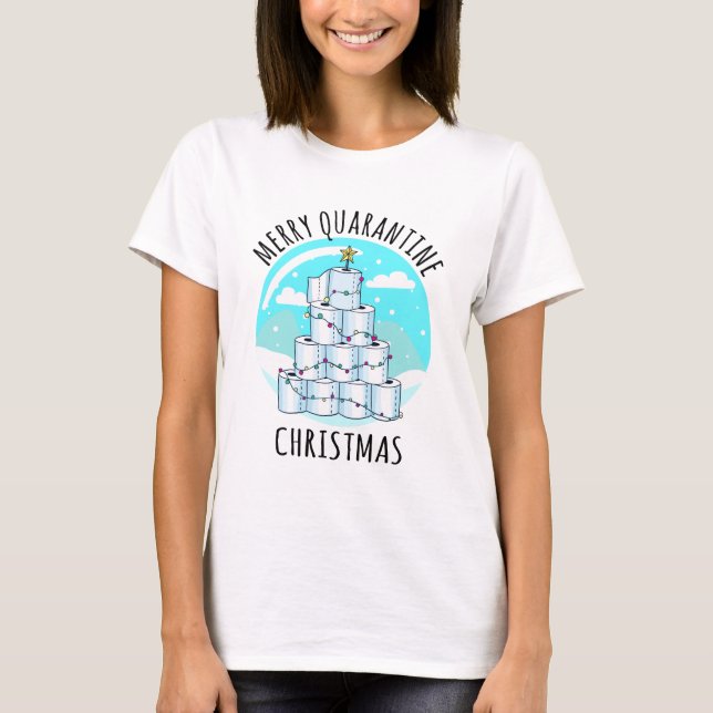 Merry Quarantine Christmas Tree Toilet Paper T-Shirt (Front)