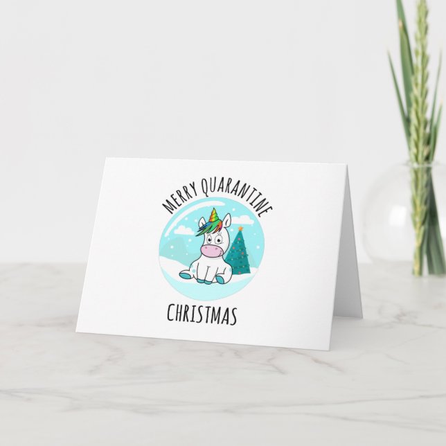 Merry Quarantine Christmas Unicorn Card (Front)