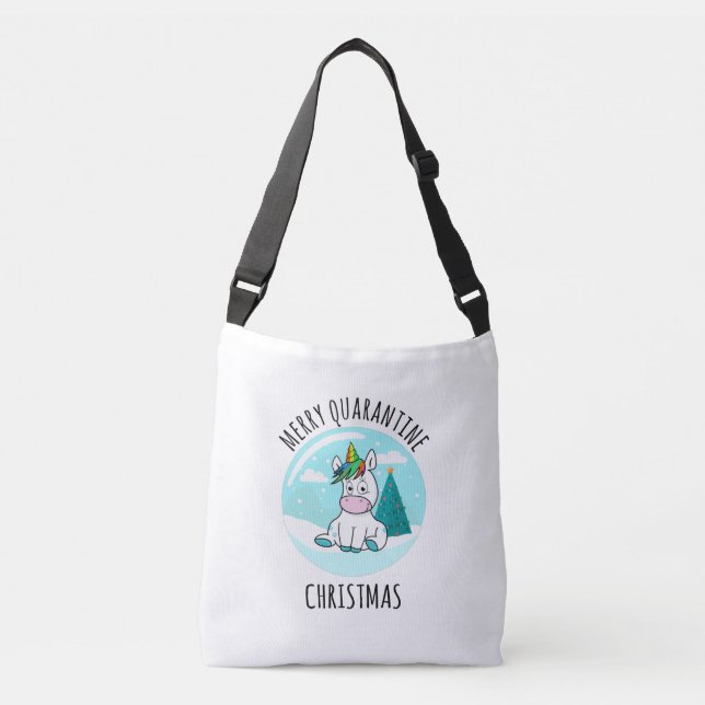 Merry Quarantine Christmas Unicorn Crossbody Bag (Front)