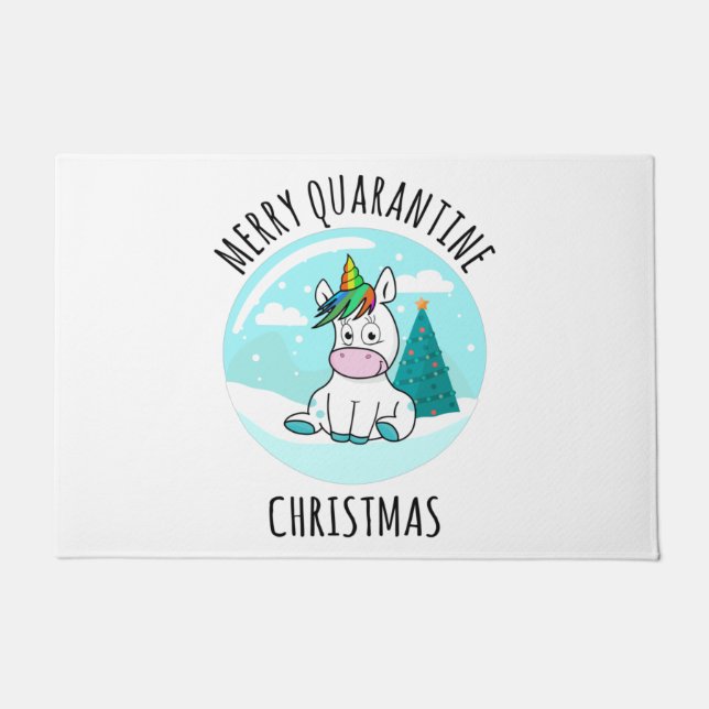 Merry Quarantine Christmas Unicorn Doormat (Front)