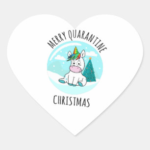 Merry Quarantine Christmas Unicorn Heart Sticker