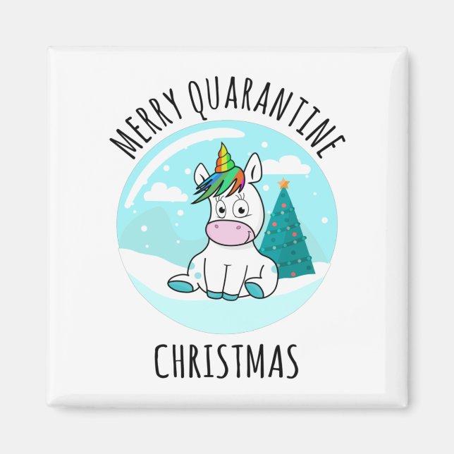 Merry Quarantine Christmas Unicorn Magnet (Front)