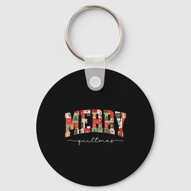 Merry Quiltmas Patchwork Quilters Knitting Sewing  Key Ring (Front)
