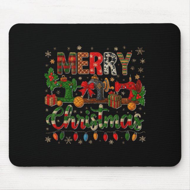 Merry Quiltmas Quilter Sewing Retreat Pajama Chris Mouse Mat (Front)