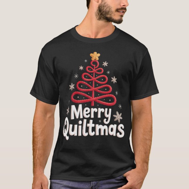 Merry Quiltmas Sewing Machine T-Shirt (Front)