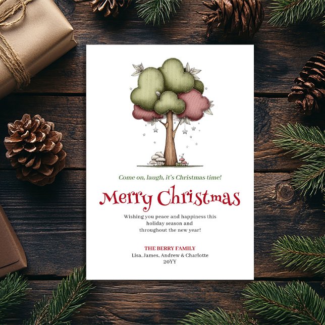 Merry Quirky Christmas Tree Minimalist Design Holiday Card (Merry Quirky Christmas Tree Minimalist Design Holiday Card)