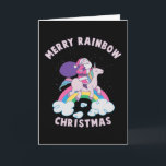 Merry Rainbow Christmas Card<br><div class="desc">Magical Christmas design featuring Santa Claus riding a unicorn,  over a rainbow and the caption "Merry Rainbow Christmas"</div>