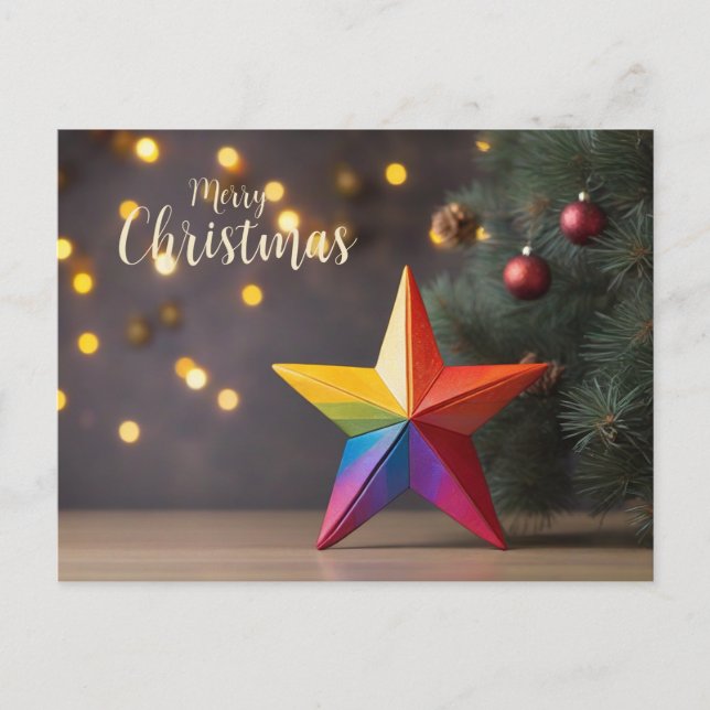 Merry Rainbow Colourful Christmas Star Holiday Postcard (Front)