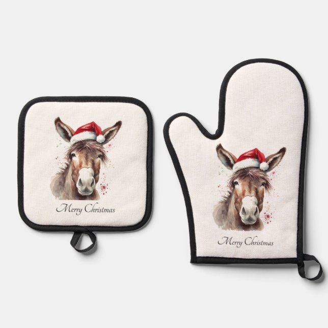 Merry Ranch Christmas Cooking Essentials Oven Mitt & Pot Holder Set (Front)