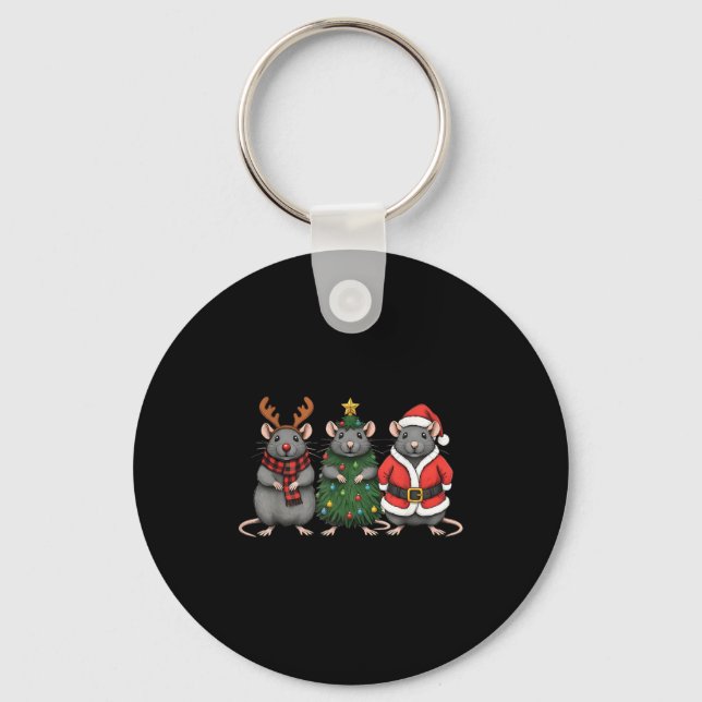 Merry Ratmas Christmas Santa Rat Mouse Lover Anima Key Ring (Front)